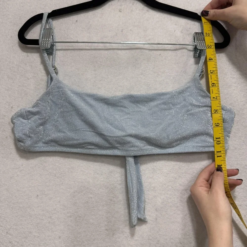 Monday Swimwear Bikini Top Womens Large Light Blue Shimmer Tie Front Bralette